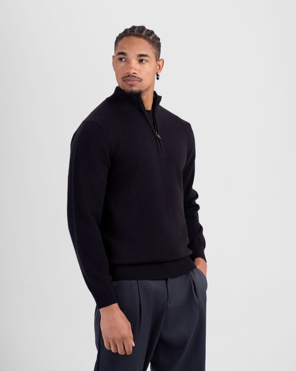 Wool Blend Quarter Zip - Black