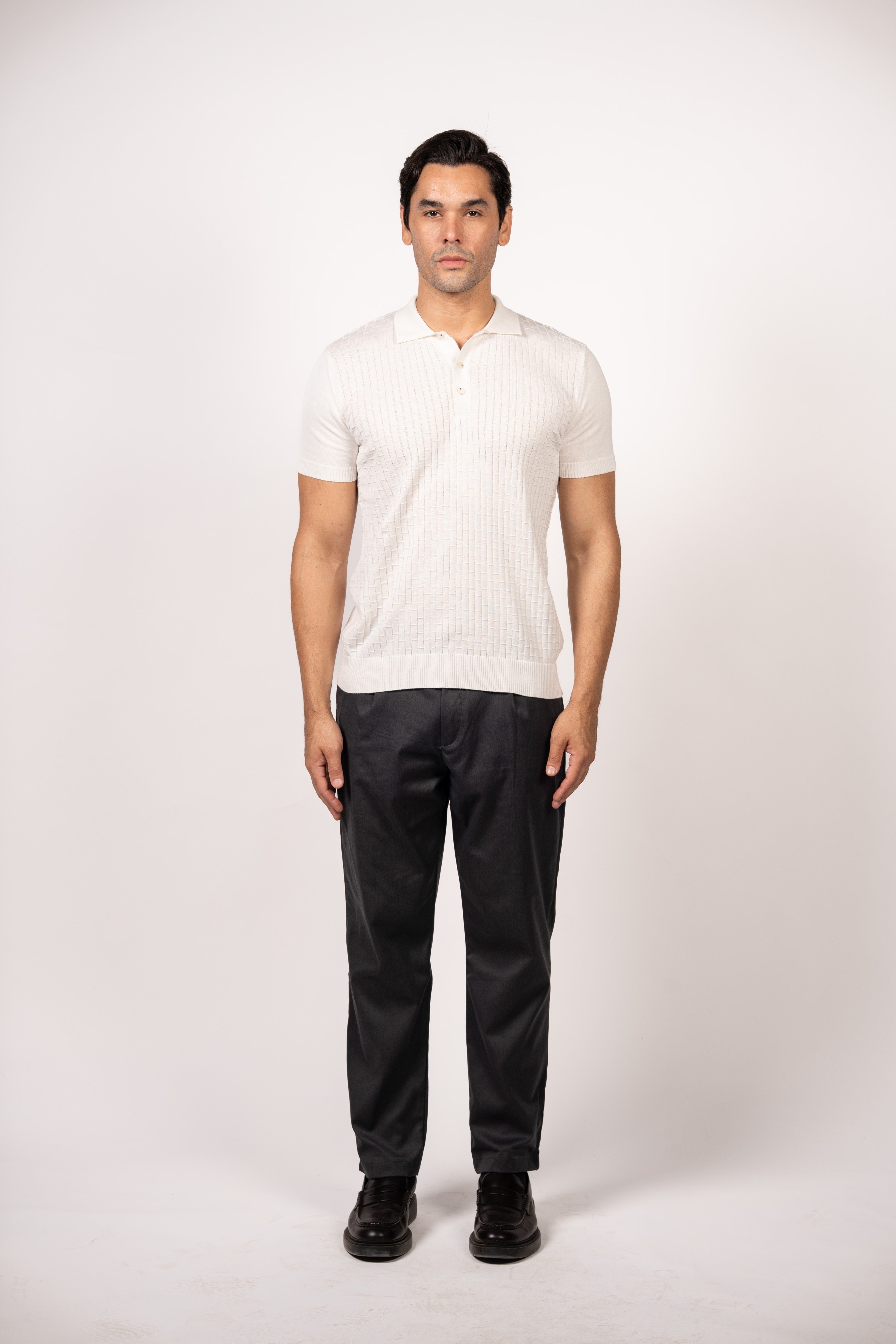 Bricks Textured Knit Polo-White