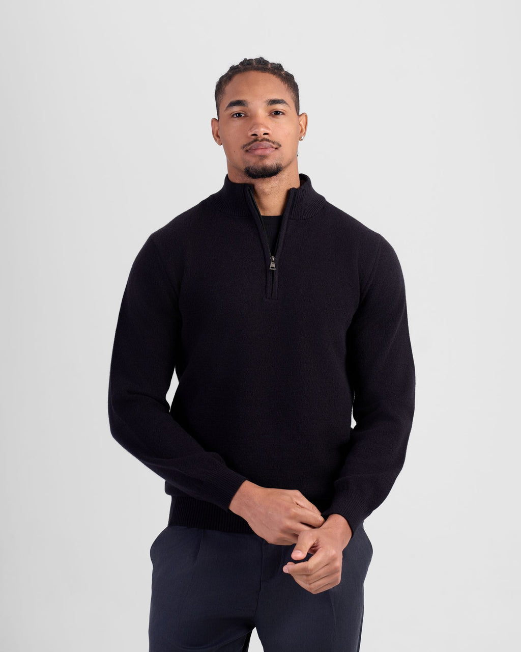 Wool Blend Quarter Zip - Black