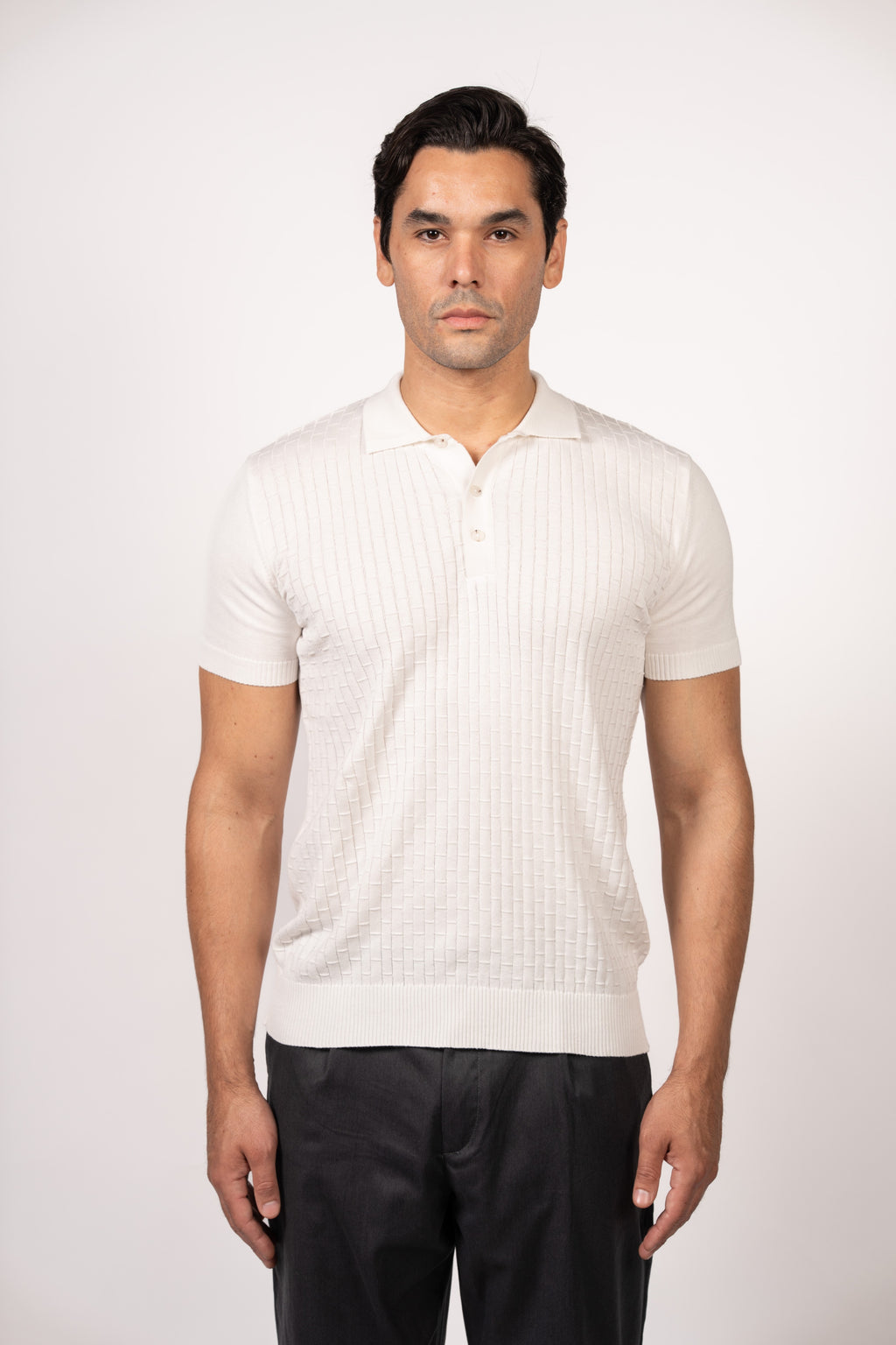 Bricks Textured Knit Polo-White