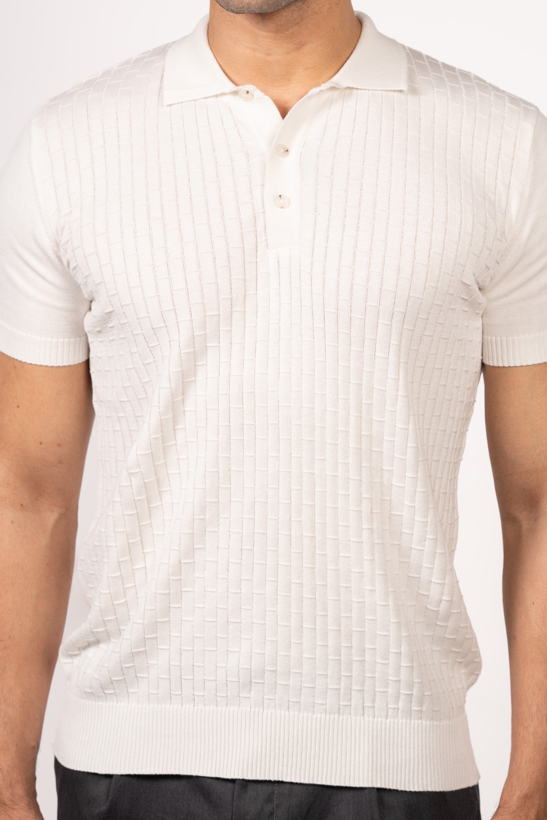 Bricks Textured Knit Polo-White