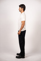 Braided Open Collar Knit Polo-White