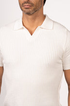 Braided Open Collar Knit Polo-White