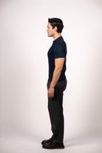 Braided Open Collar Knit Polo-Navy