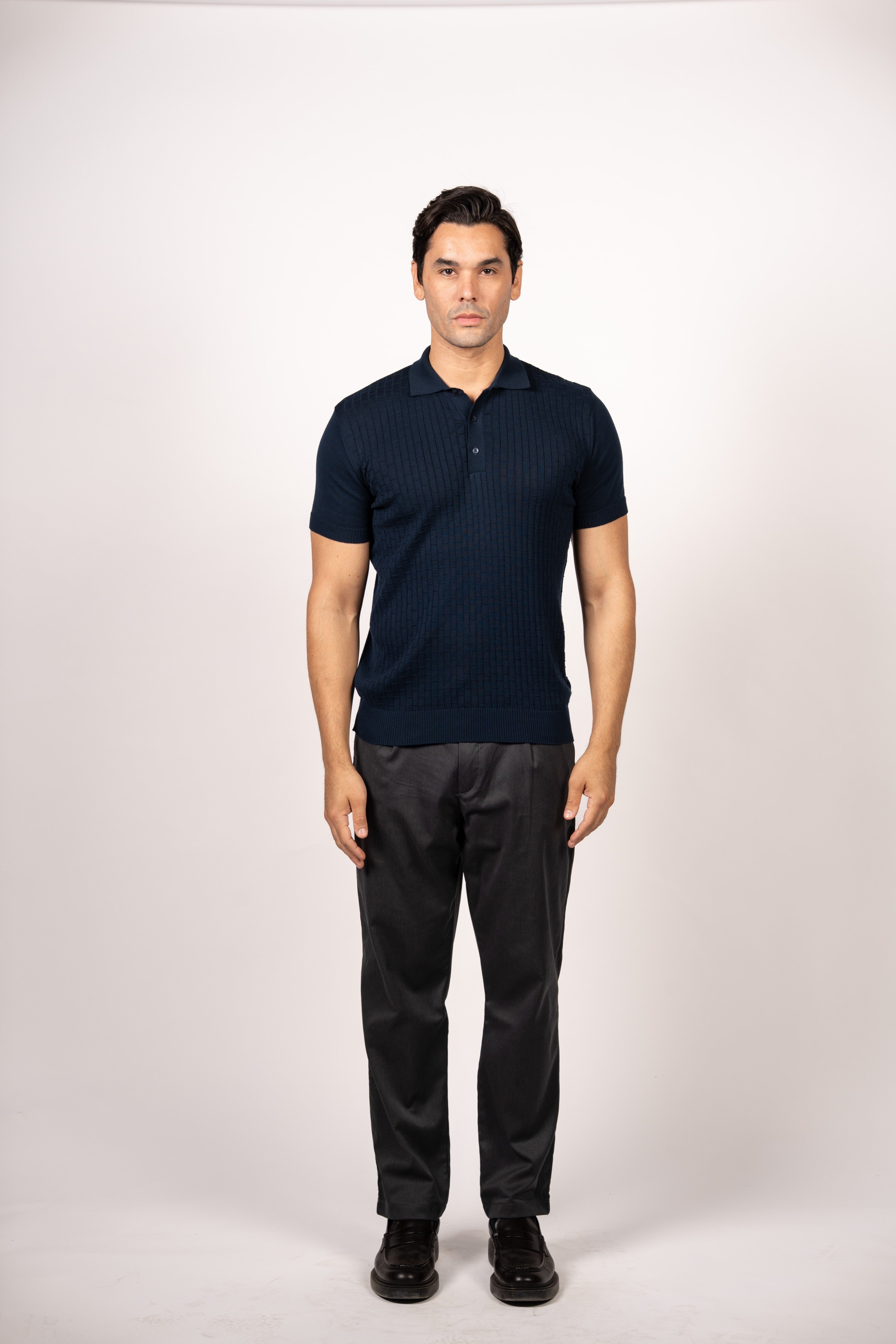 Bricks Textured Knit Polo-Navy