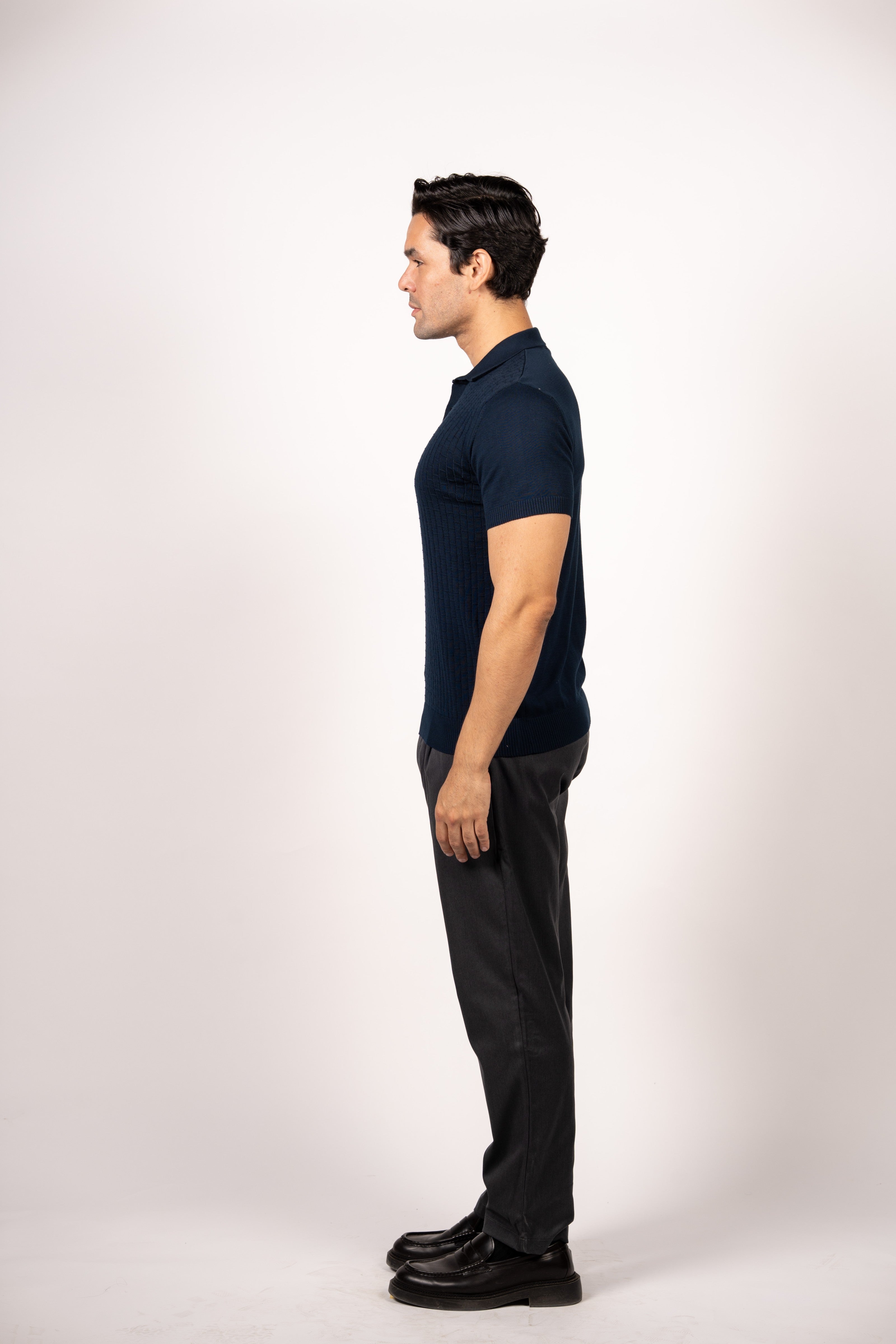 Bricks Textured Knit Polo-Navy