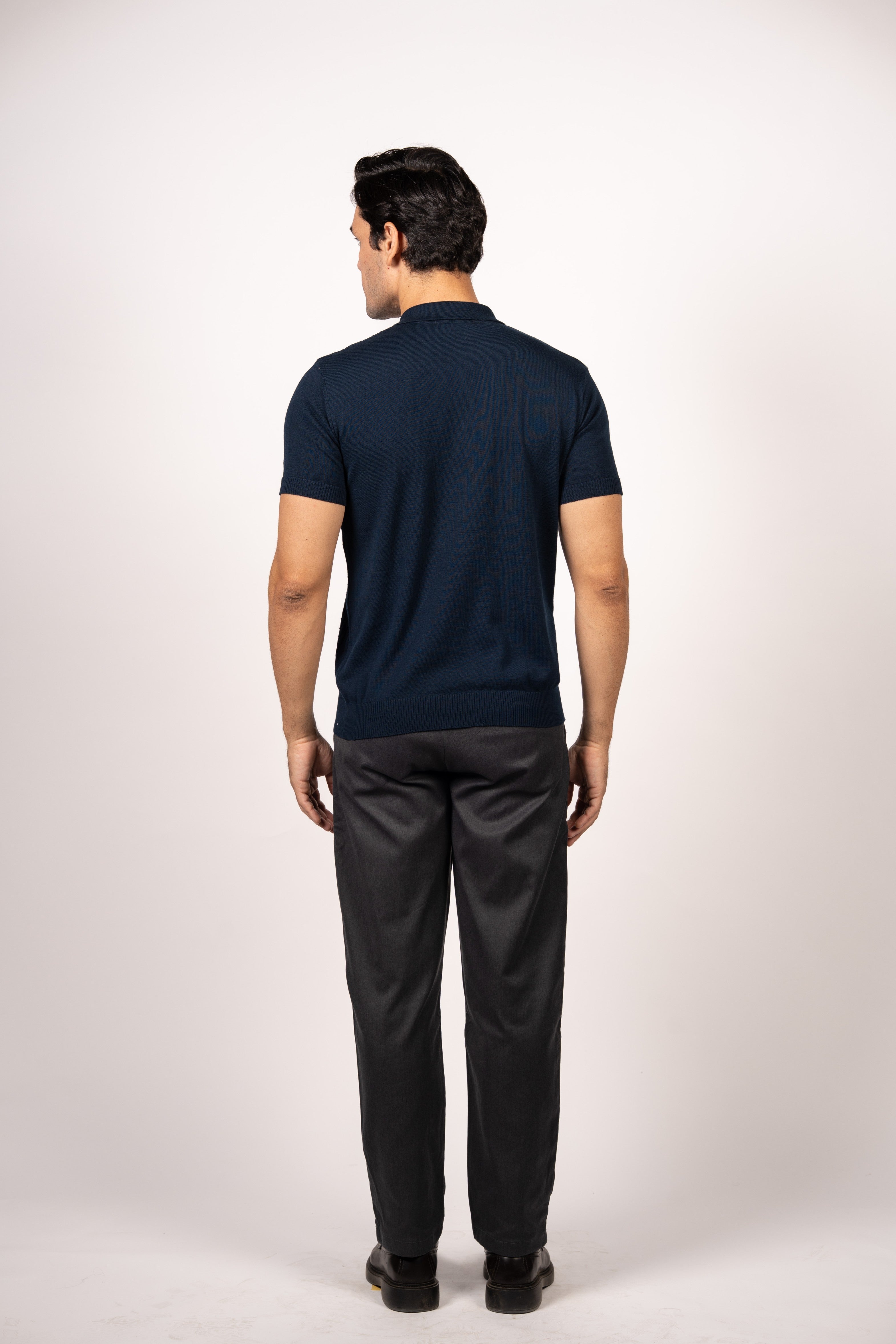 Bricks Textured Knit Polo-Navy