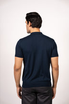 Bricks Textured Knit Polo-Navy