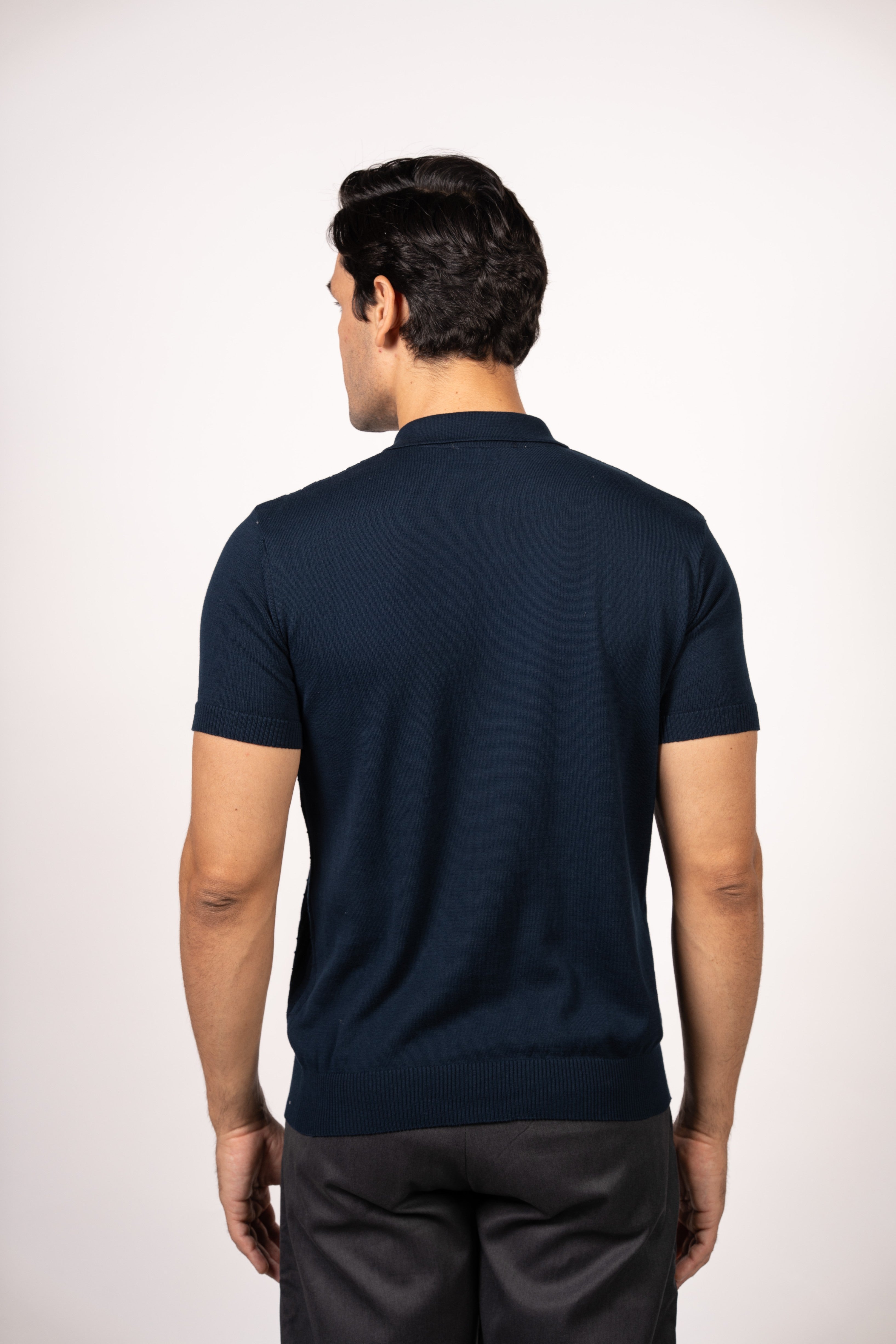 Bricks Textured Knit Polo-Navy