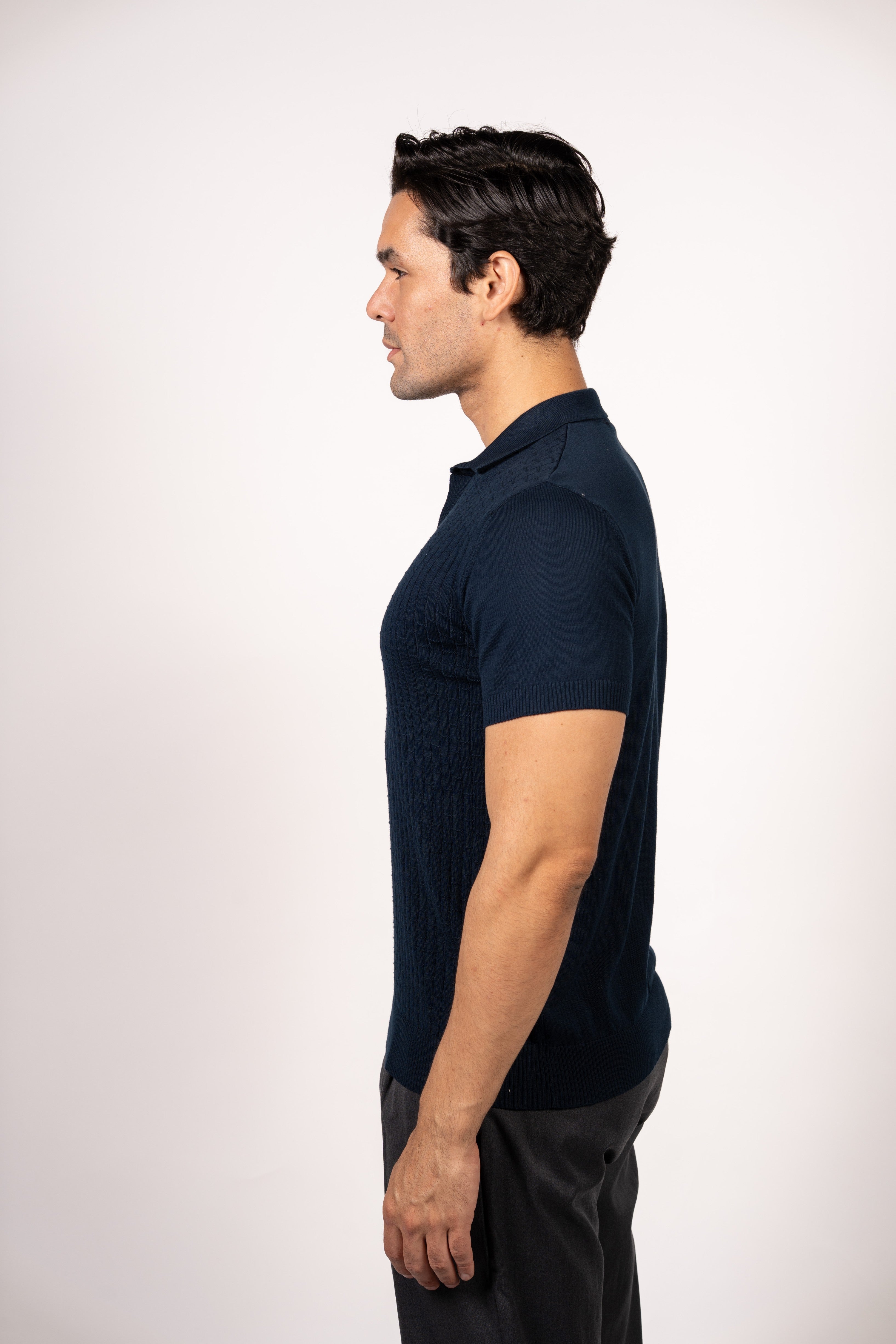 Bricks Textured Knit Polo-Navy