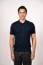 Bricks Textured Knit Polo-Navy