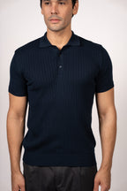 Bricks Textured Knit Polo-Navy