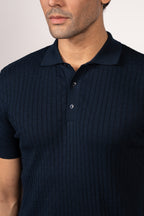 Bricks Textured Knit Polo-Navy