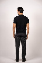 Vertical Textured Knit Zipper Polo-Black