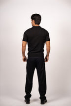 Braided Open Collar Knit Polo-Black