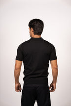 Braided Open Collar Knit Polo-Black