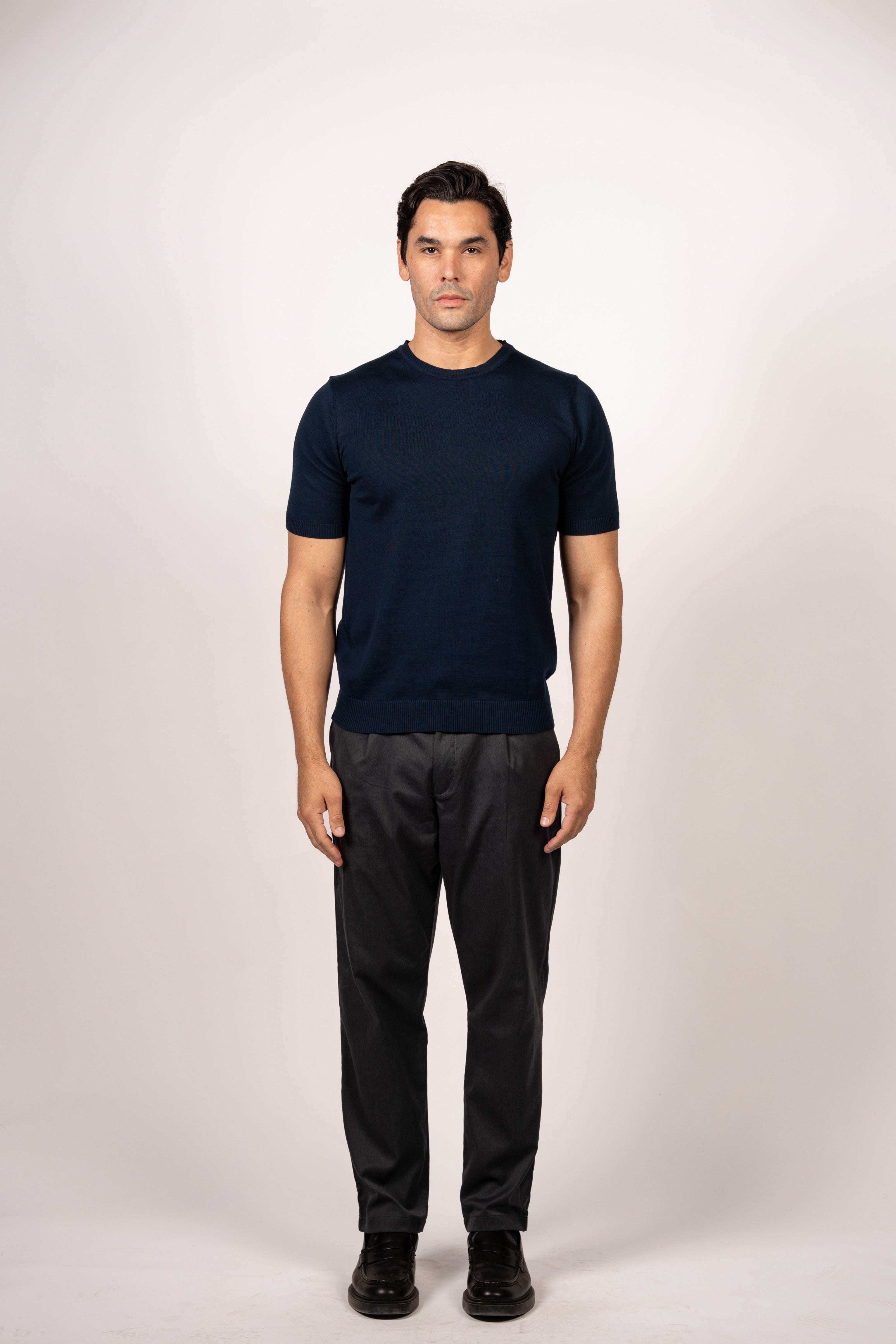 Basic Knitted Crewneck-Navy